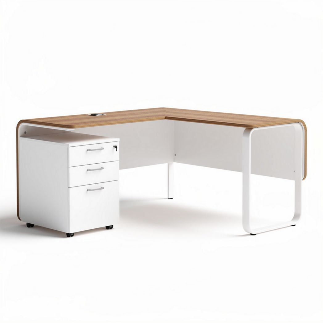 Scrivania angolare in legno con cassettiera bianca dimensioni 150 x 120 x 75cm