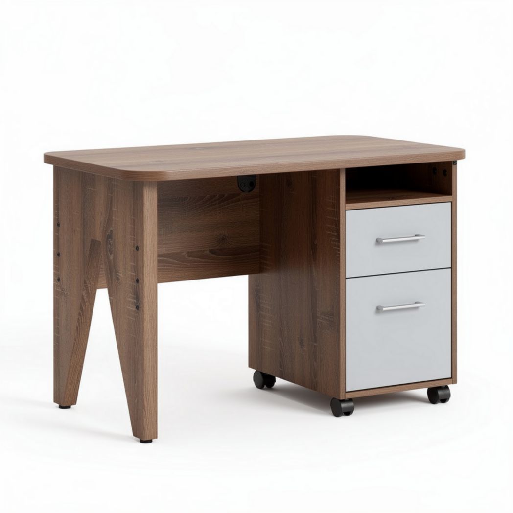 Scrivania in legno con cassetti e ruote dimensioni 120 x 60 x 75cm colore marrone