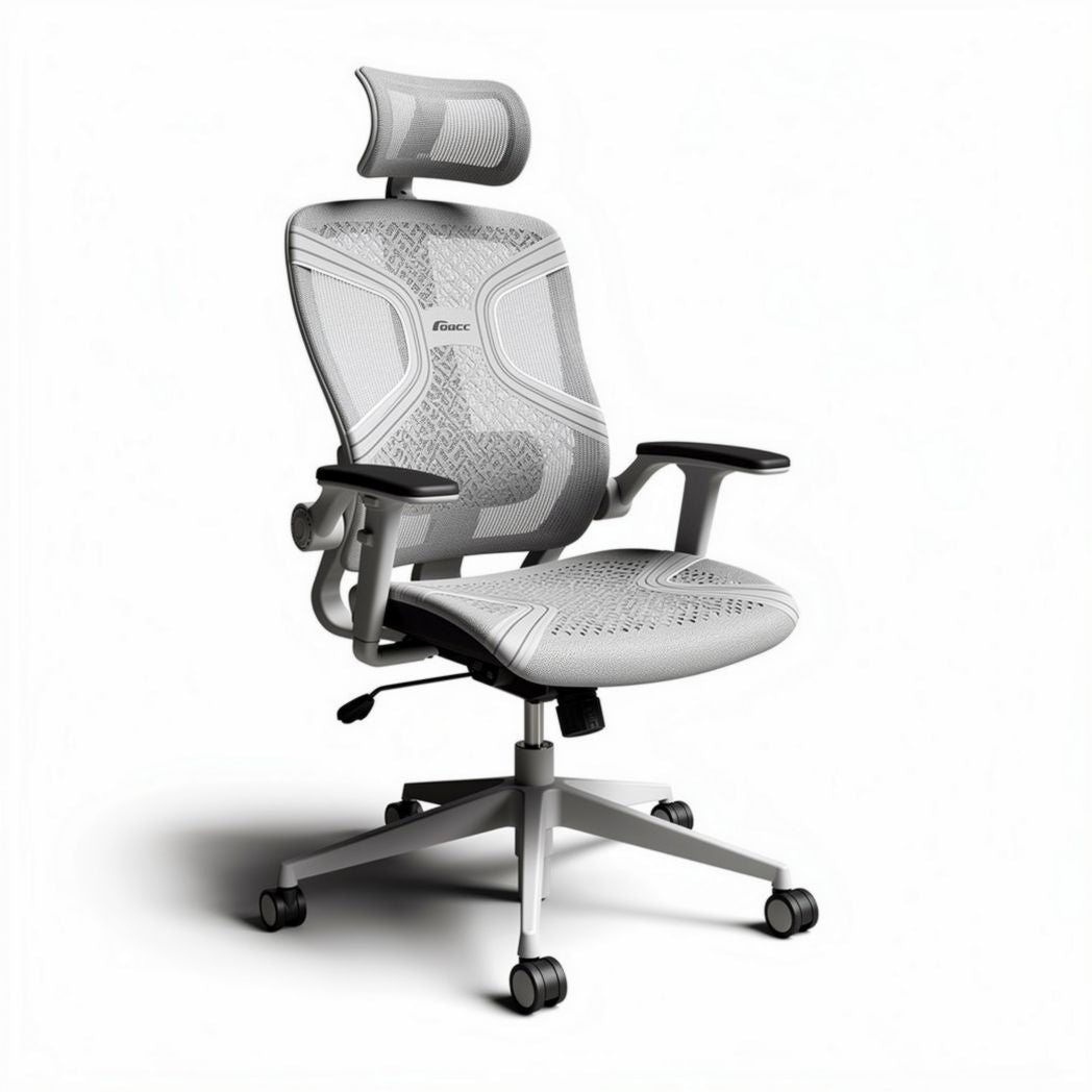 Sedia da ufficio ergonomica bianca con supporto lombare e braccioli regolabili 50 x 60 x 100cm