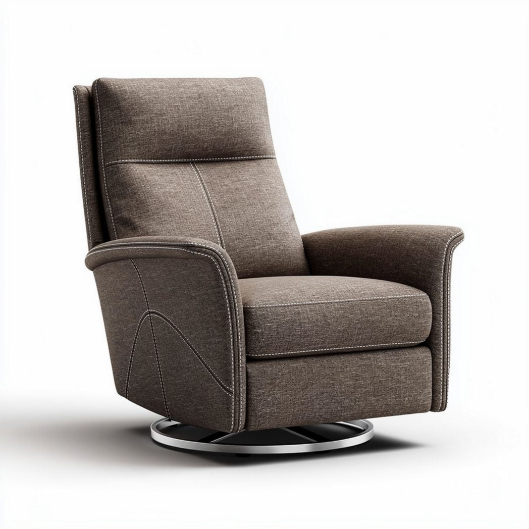 Poltrona reclinabile girevole in tessuto marrone con base in metallo 80 x 80 x 100cm