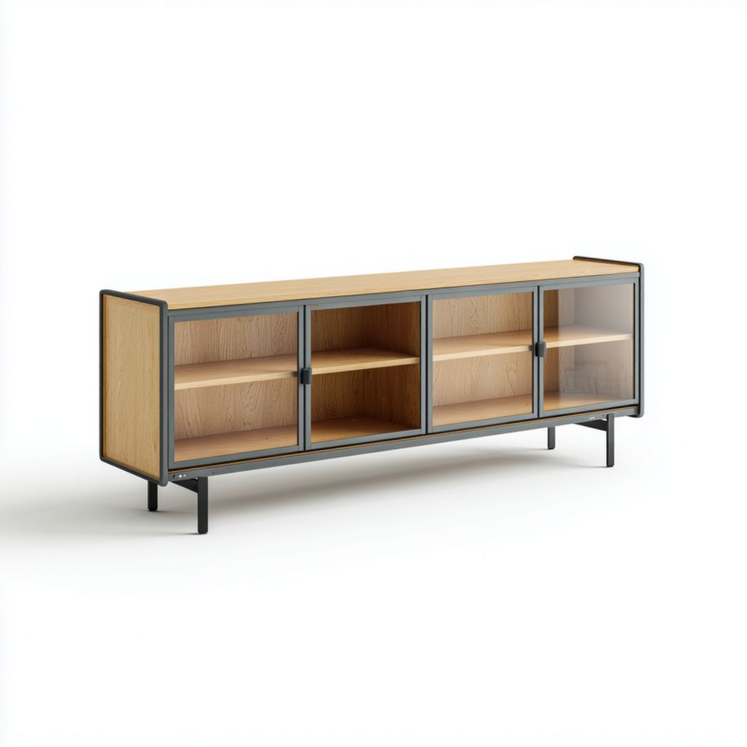 Mobiletto in legno con ante bianche e mensola centrale 120 x 40 x 75cm