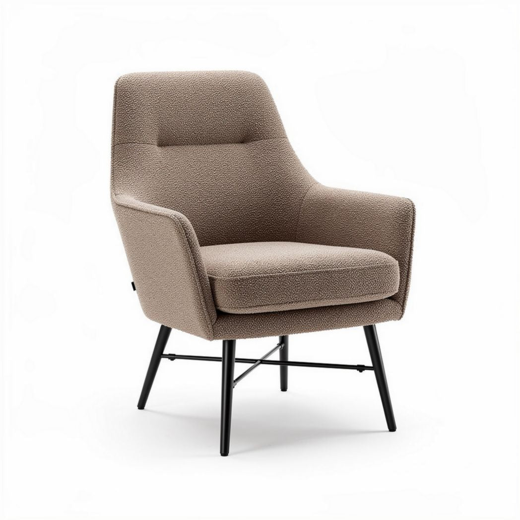Poltrona in tessuto beige con struttura in metallo nero 80 x 70 x 85cm