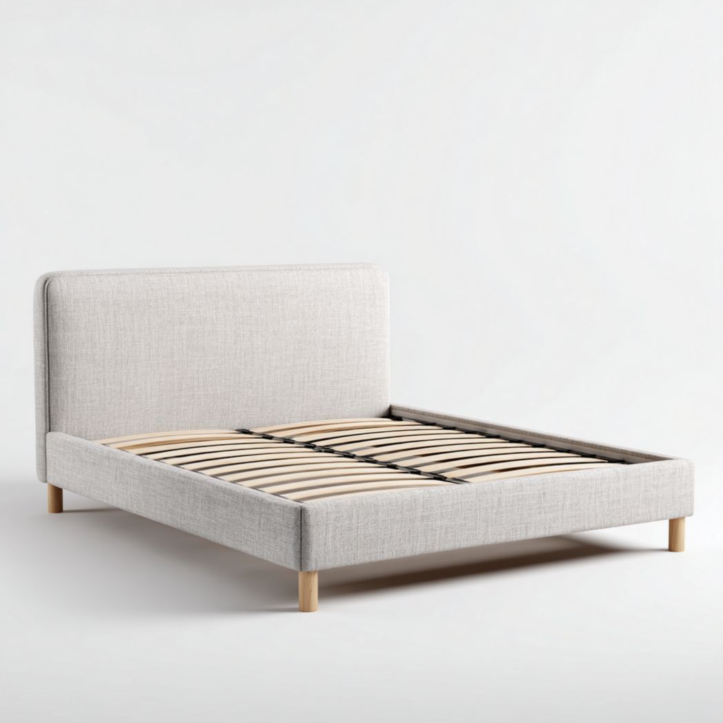 Letto matrimoniale in tessuto grigio con rete ortopedica 200 x 160 x 100cm