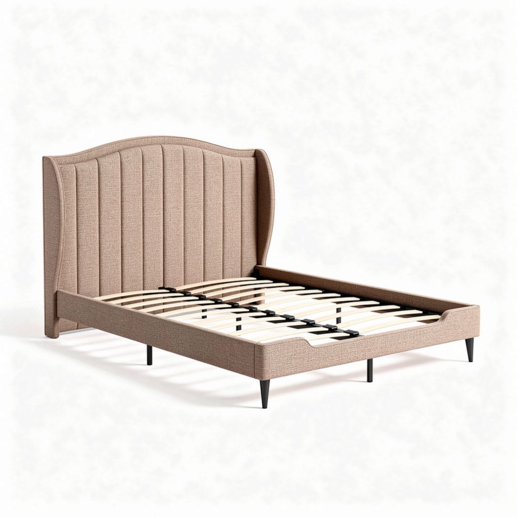 Letto matrimoniale con struttura in metallo e rivestimento in tessuto grigio 190 x 150 x 30cm