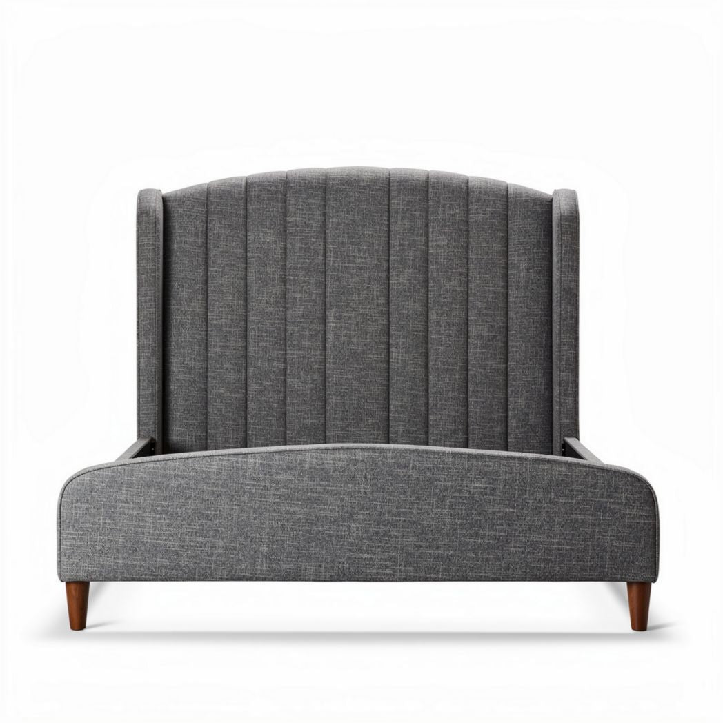Letto matrimoniale in tessuto grigio con testiera imbottita 200 x 160 x 120cm
