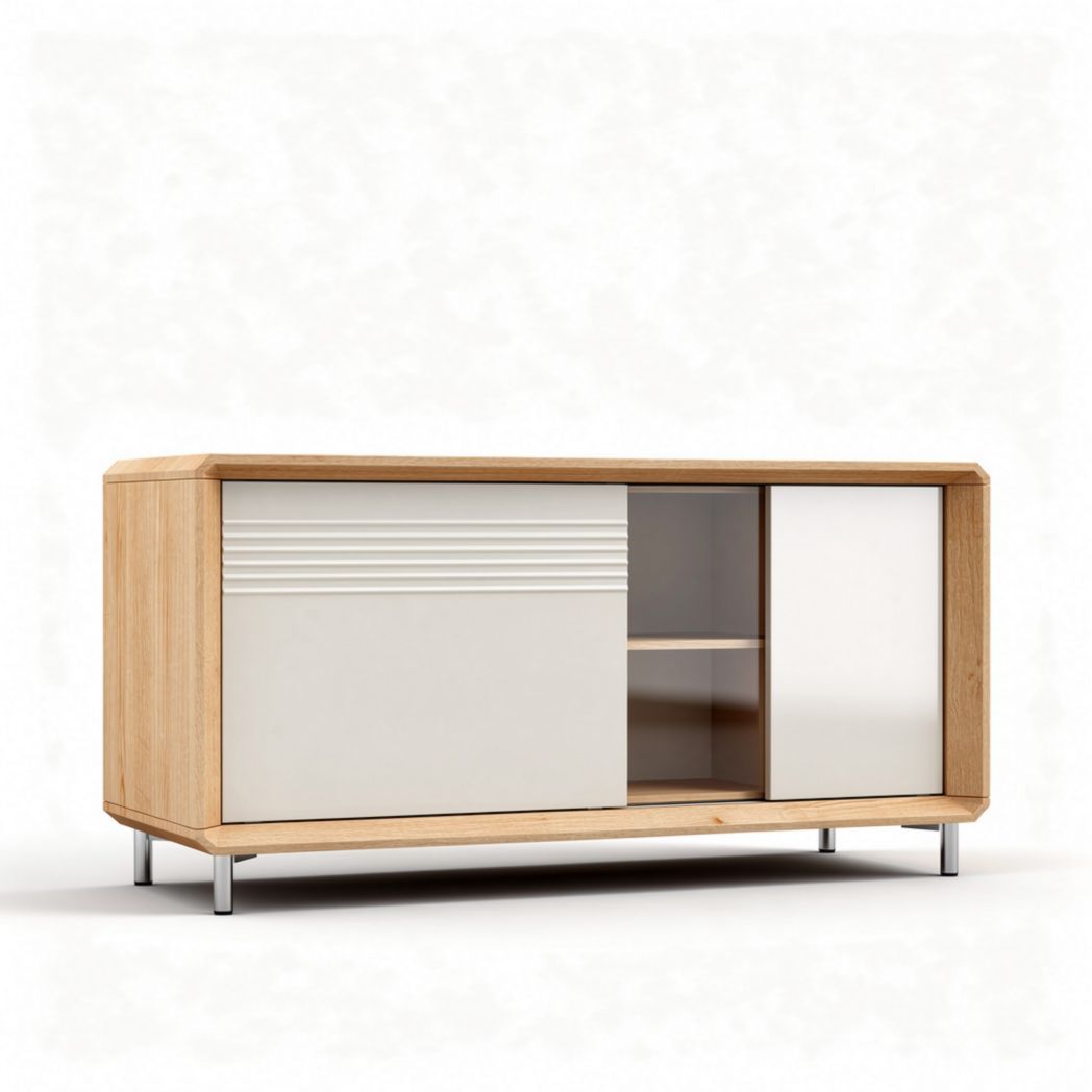 Mobiletto in legno con ante bianche e mensola centrale 120 x 40 x 75cm
