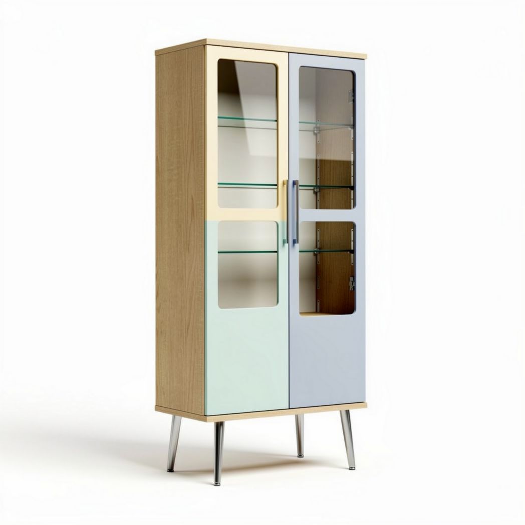 Armadio vetrina in legno con ante in vetro colorato 80 x 40 x 180cm