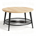 Tavolino da caffè rotondo in legno di rovere con struttura in metallo nero 80 x 80 x 45cm