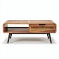 Tavolino da caffè in legno di acacia con vano contenitore e cassetto 120 x 60 x 40cm