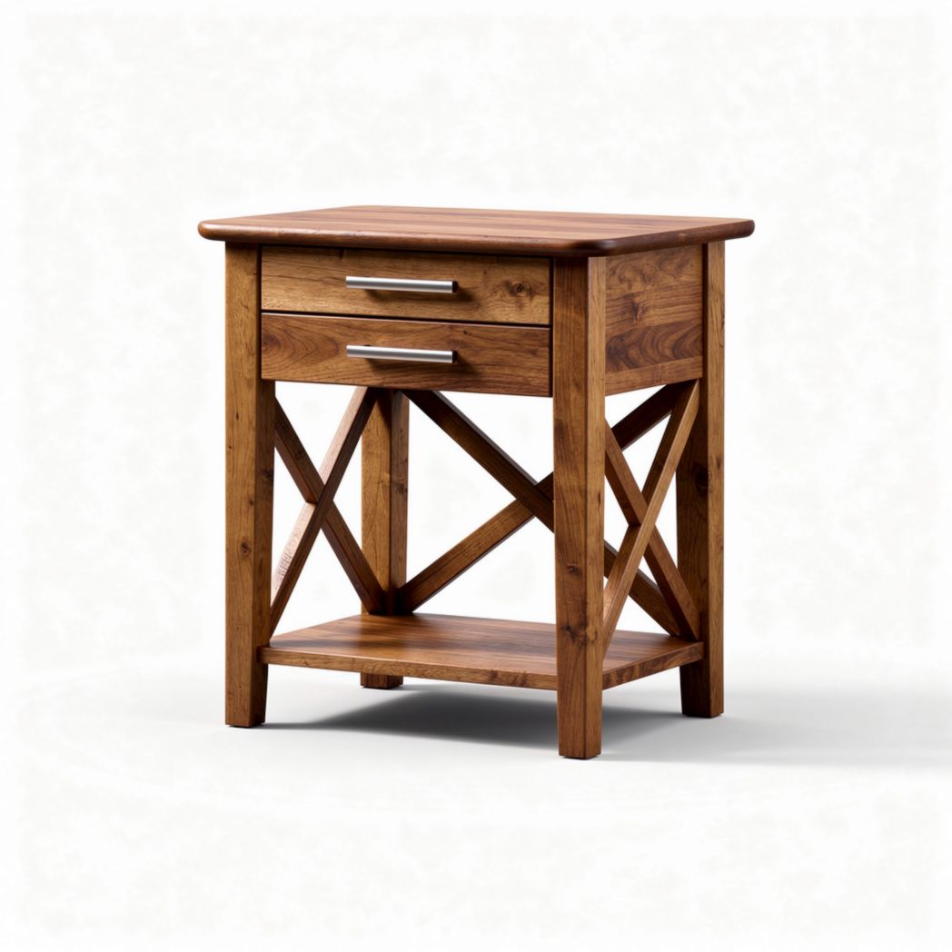 Tavolino in legno massello con due cassetti colore marrone 45 x 40 x 60cm